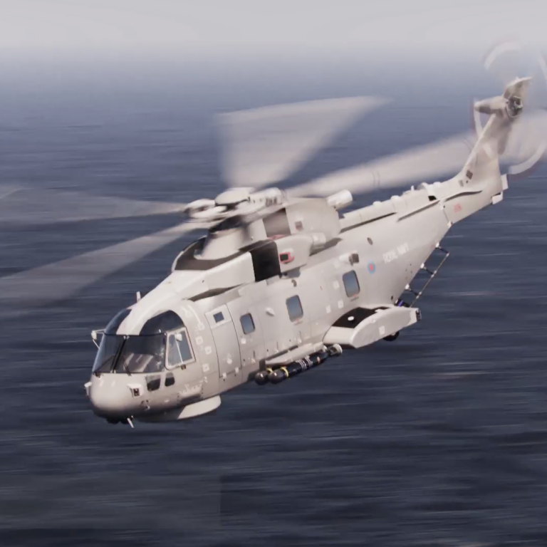 Helicopter flying over water