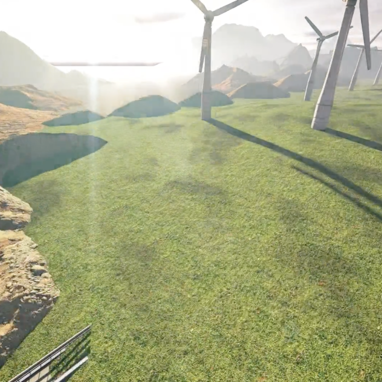 Green grounds with wind turbines